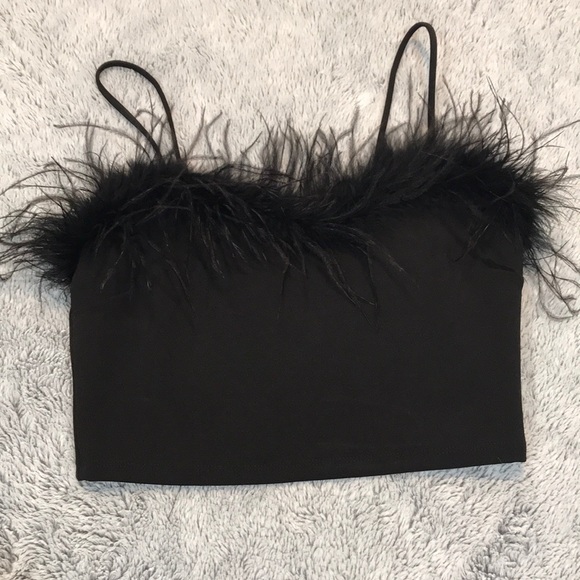 Hottie Tops - Feather Detail Black Crop Top
